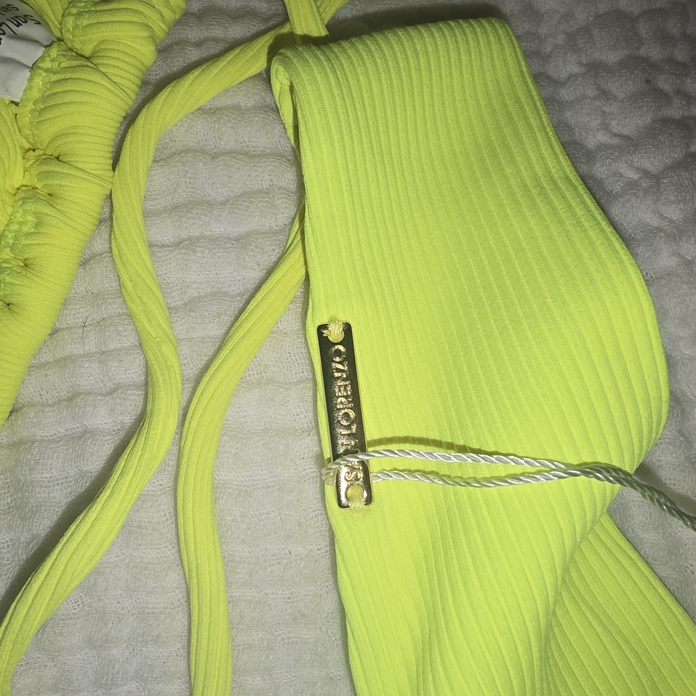 BNWT San Lorenzo Womens Thong High Rise Neon Yellow Bikini - Picture 8 of 9